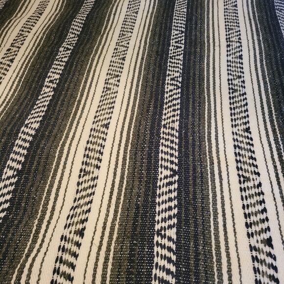 Vintage Afghan Blanket Large Black White Green Retro Fringe Handmade Goth Boho - Picture 2 of 7